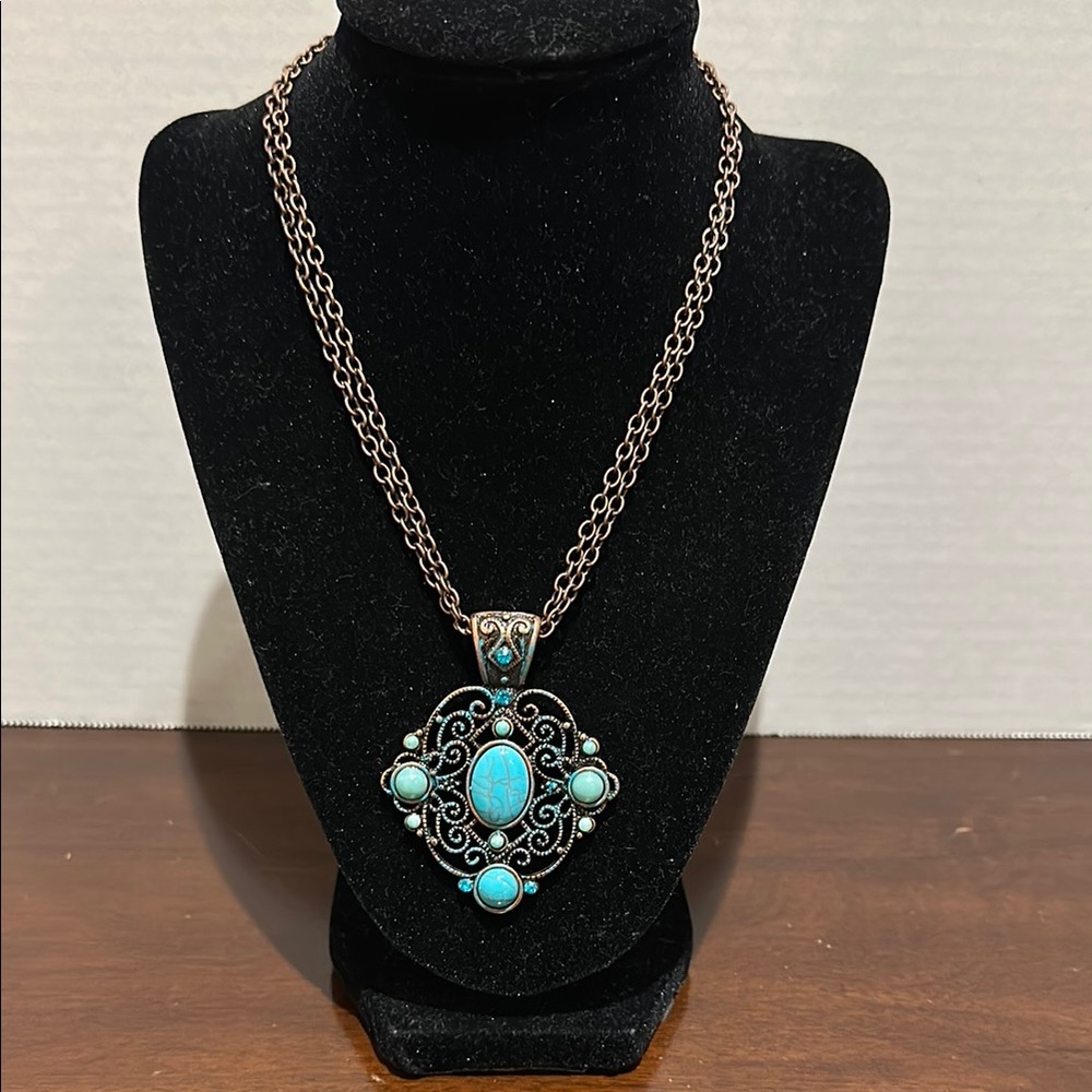 Blue and Silver Southwestern Pendant Necklace